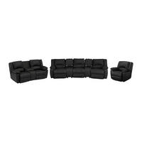 SOFAGARNITUR mit Relaxfunktion - 6 Personen - Leder - Schwarz - - Schwarz, Leder (201/97/95cm) - Vente-Unique