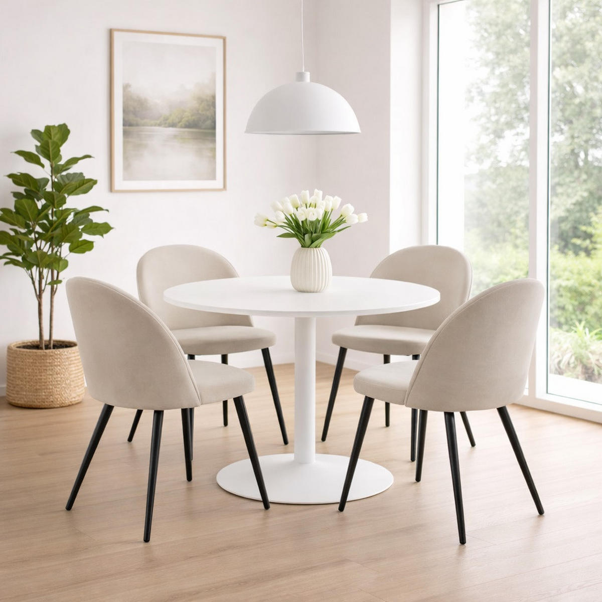 ESSGRUPPE 5-TLG. Carry Weiß, Beige - Beige/Weiß, Textil (110/74/110cm) - ebuy24