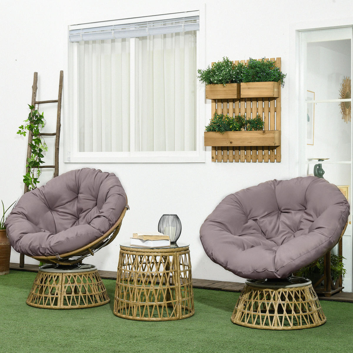 GARTENMÖBEL Set, PE Rattan, Kaffee - Dunkelbraun, Kunststoff - Outsunny