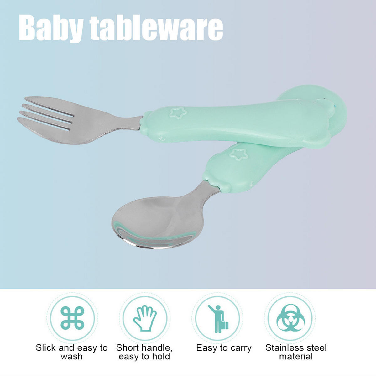 BESTECK-SET 2-teiliges Baby-Besteck-Set - Grün, Metall