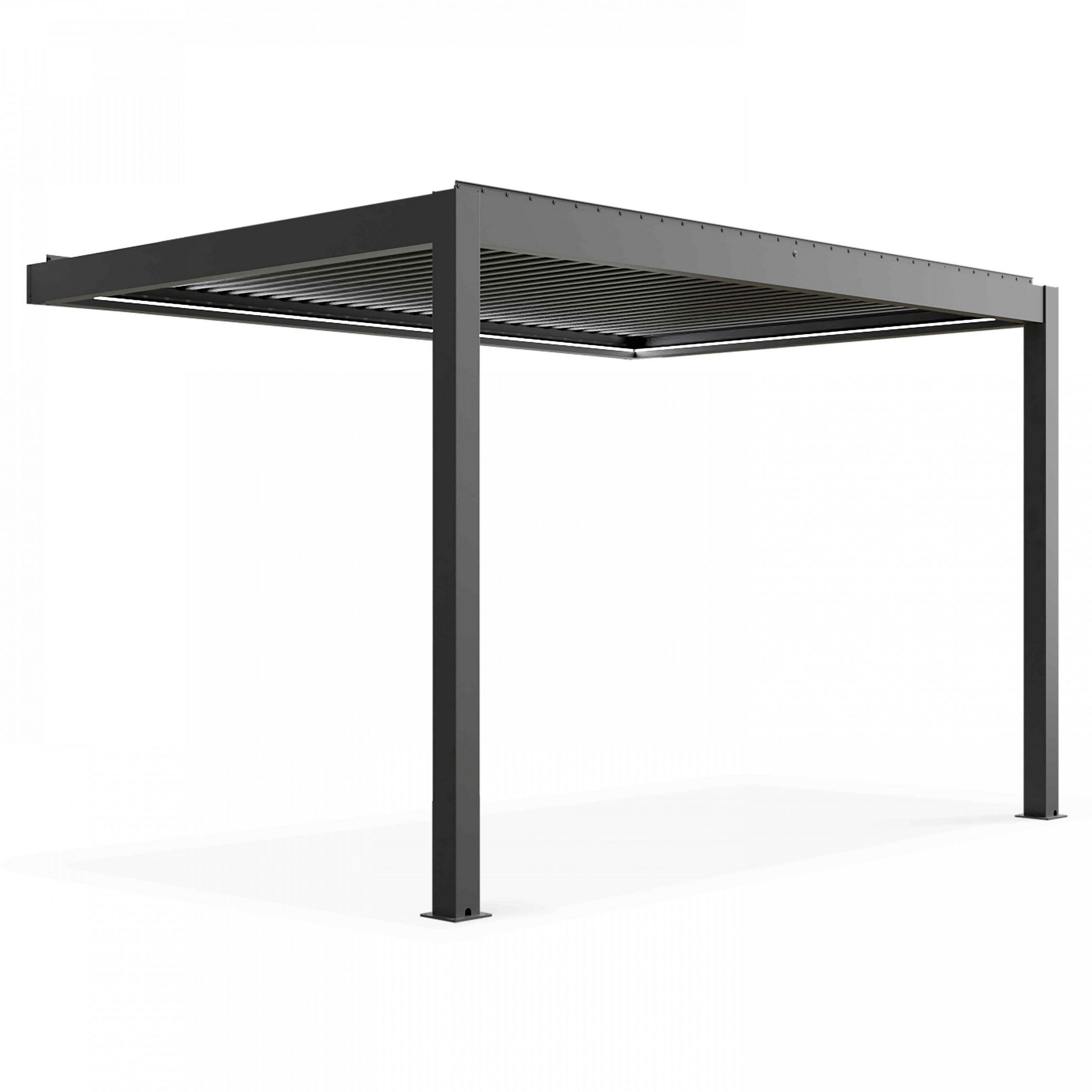 PERGOLA 3x4m, beleuchtet, motorisiert, Grau - Grau, Metall (275/257/397cm) - Oviala