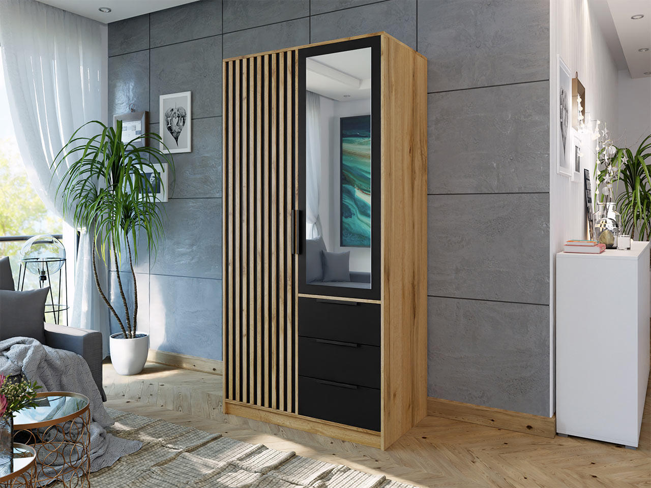 KLEIDERSCHRANK Bali Lux D2 - Schwarz/Braun, Holzwerkstoff/Metall (100/200/58cm) - MIRJAN24
