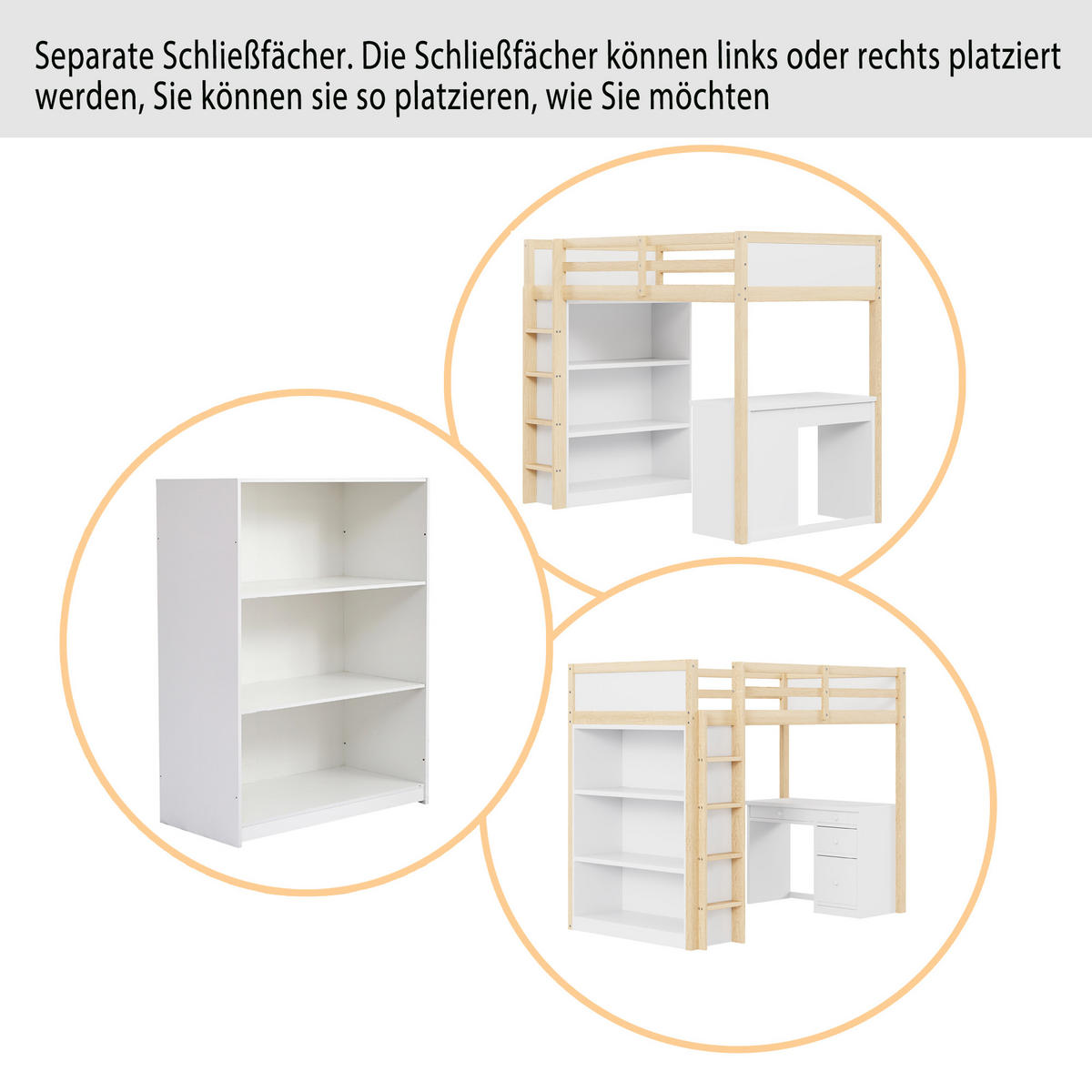 HOCHBETT 90x200 Holz Aufbewahrung Computertisch Kinder - Naturfarben, Holzwerkstoff - FLIEKS