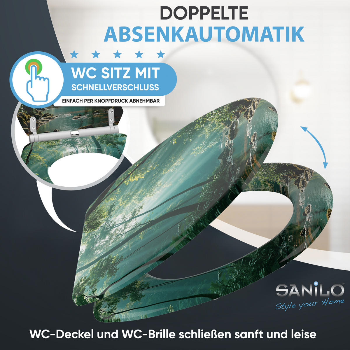 WC-SITZ mit Absenkautomatik & Top Fix Rainforest - Grün, Holzwerkstoff (37.7/5.5/48cm) - Sanilo