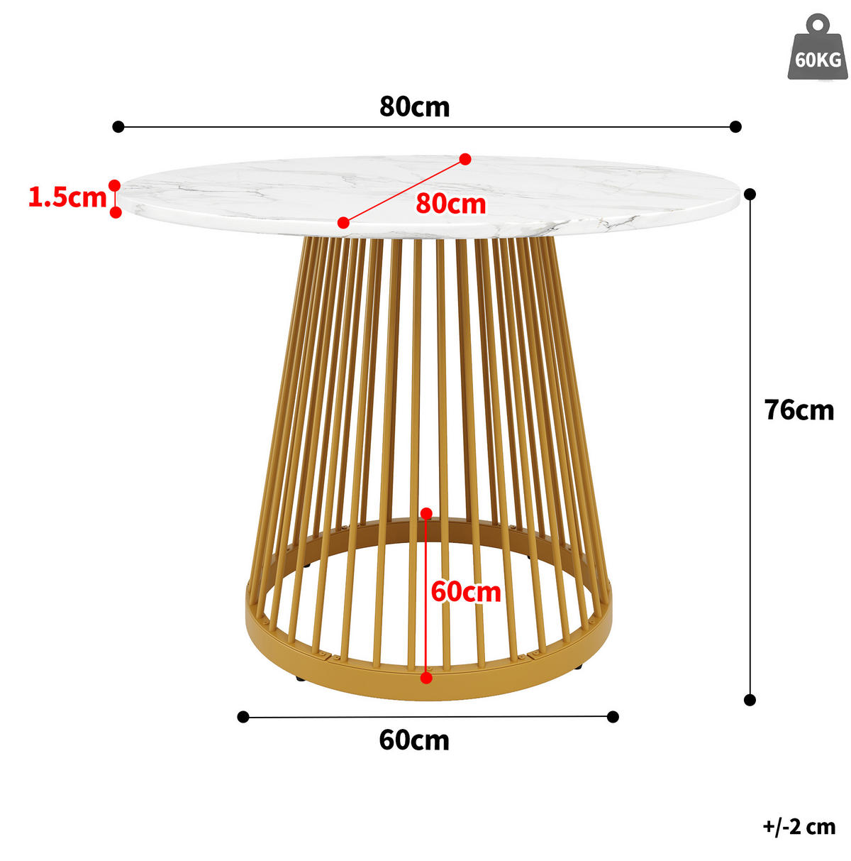 ESSTISCH 80x80x76 cm in Gold und Weiß aus MDF mit Marmoroptik - Weiß, Holzwerkstoff (80/80/76cm) - Modfu