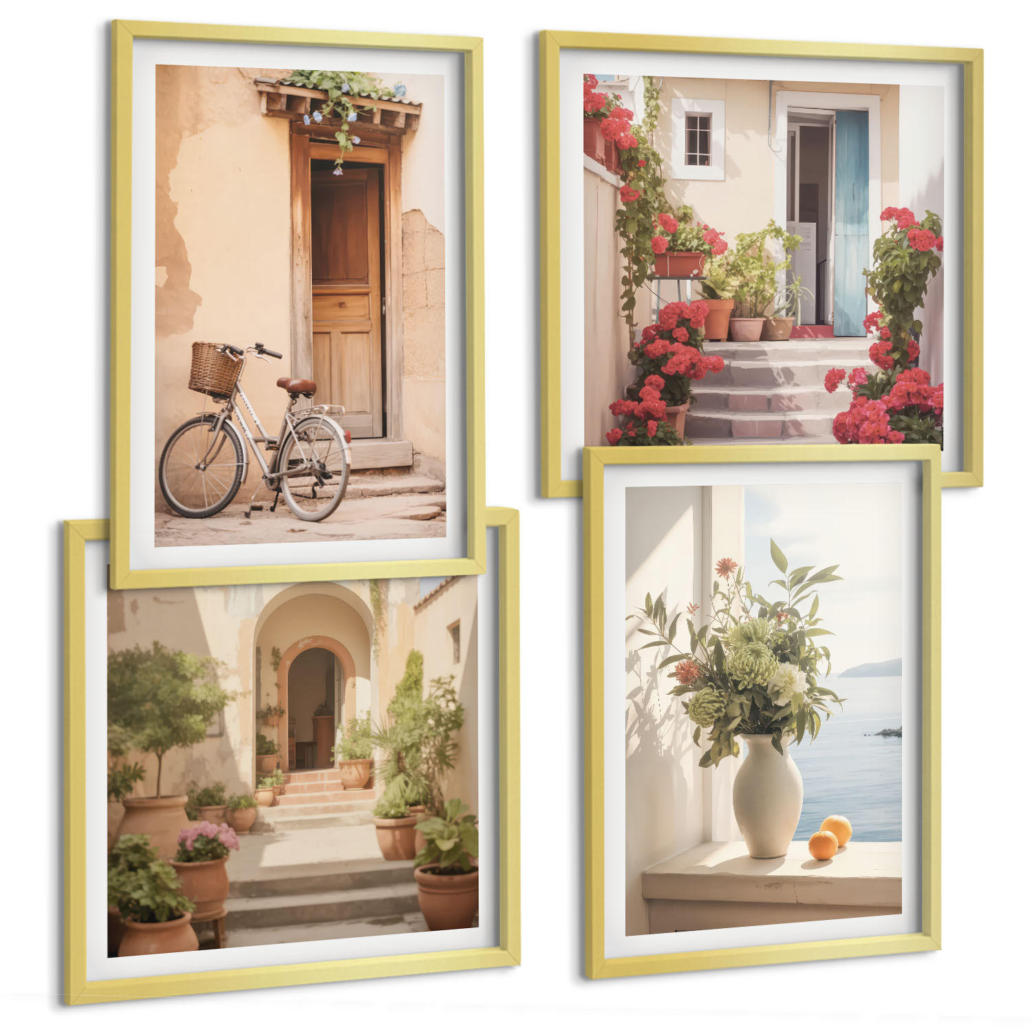 BILDER SET 4er Set - 50x50 cm & 40x60 cm Goldrahmen - Charmante Küstenstraßen - Goldfarben, Kunststoff (50/50cm) - TULUP