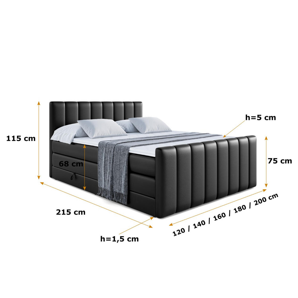 BOXSPRINGBETT OTTA-Z KING - 200x200 - H3/H4 - Schwarz Hochglanz - Schwarz Hochglanz, Holzwerkstoff (200/200cm) - ALTDECOR