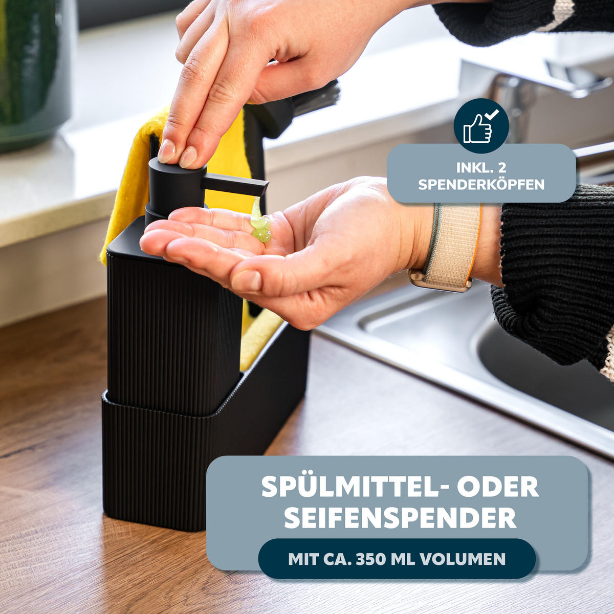 SPÜLBECKEN-SET, schwarz, Kunststoff - Schwarz, Kunststoff (20.5/21/7cm) - eluno