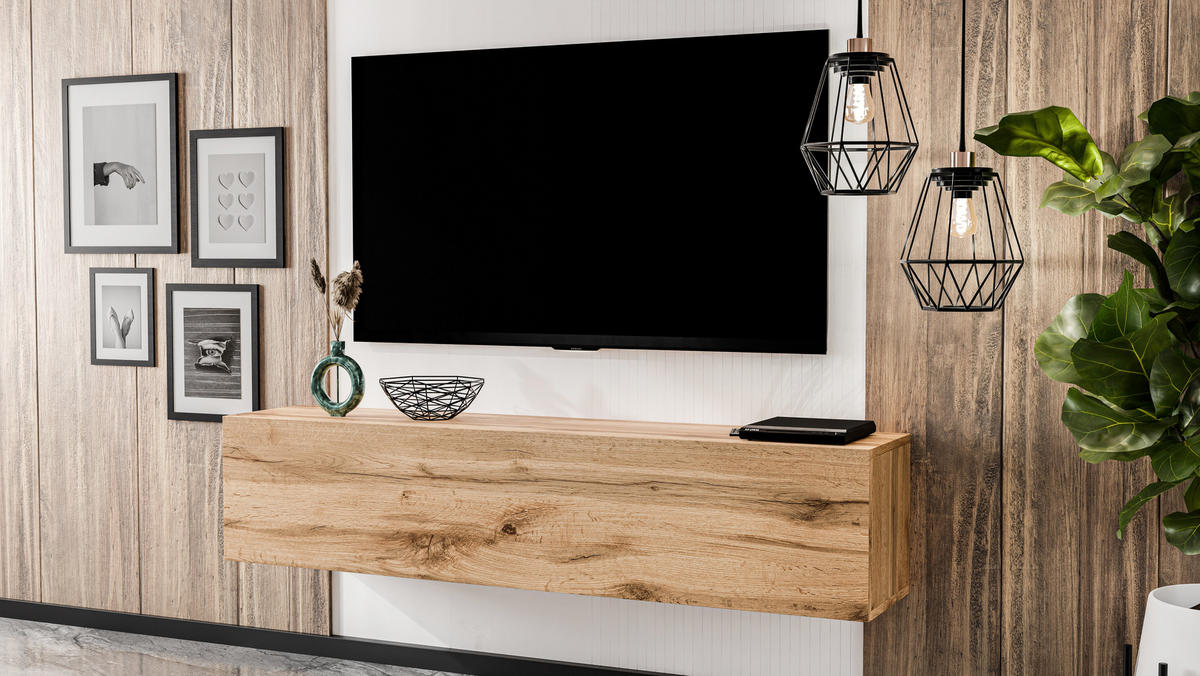 LOWBOARD ZIVOLLI 160 Wotan 160/34/40 cm – TV-Schrank für Wandmontage - Hellbraun, Holzwerkstoff/Kunststoff (160/34/40cm) - AX Living