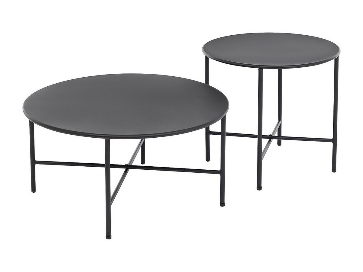 GARTENBEISTELLTISCH 2er-Set - 70 cm x 70 cm - Metall - Schwarz - NIKAO - Schwarz, Metall (70/70/45.5cm) - Vente-Unique