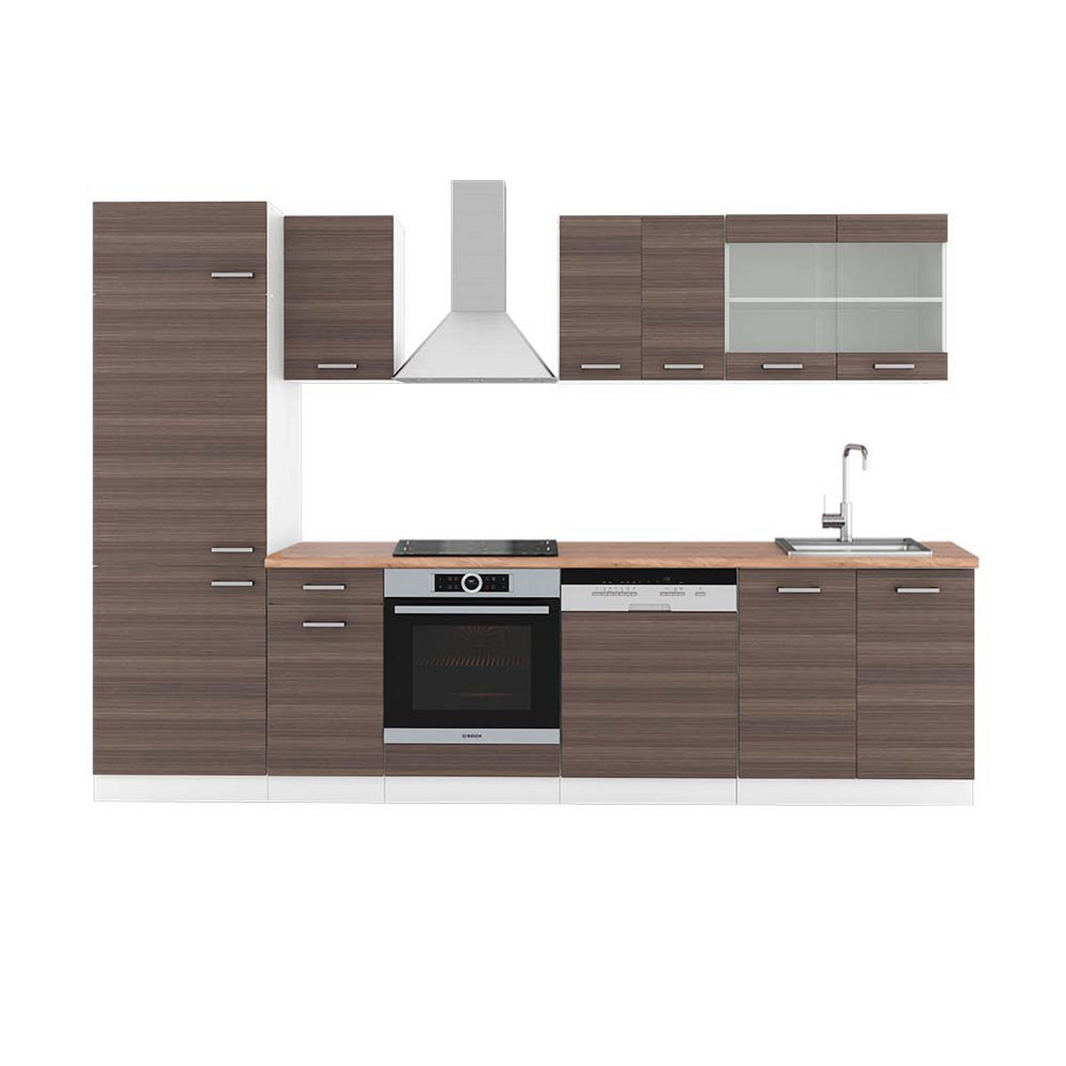 KÜCHENZEILE R-Line Edelgrau/Weiß 300 cm, AP Eiche - Braun/Weiß, Holzwerkstoff (300/81.6/60cm) - Vicco