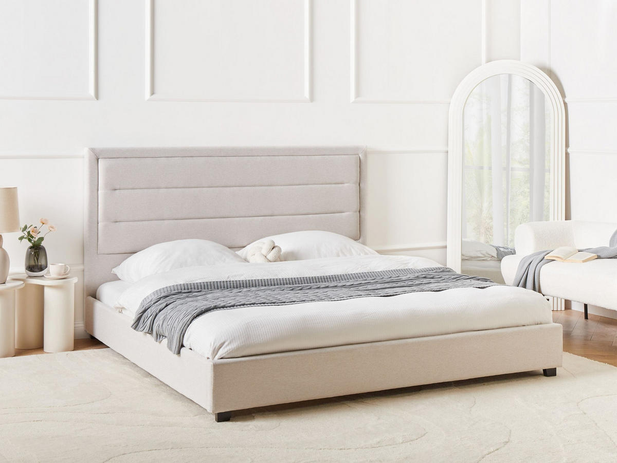 BETT mit Lattenrost 180/200 cm Hellbeige Rouen - Beige/Schwarz, Textil (180/200cm) - Beliani