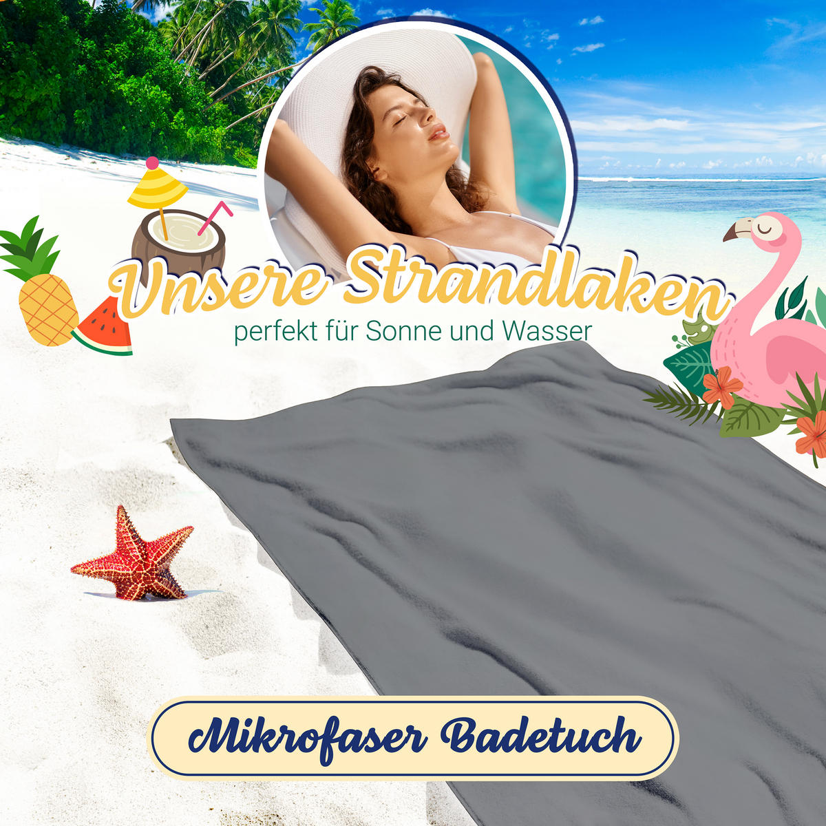 STRANDTUCH, 90x180 cm, 80% Polyester, 20% Polyamid, Grau - Anthrazit, Textil (90/180cm) - Zollner