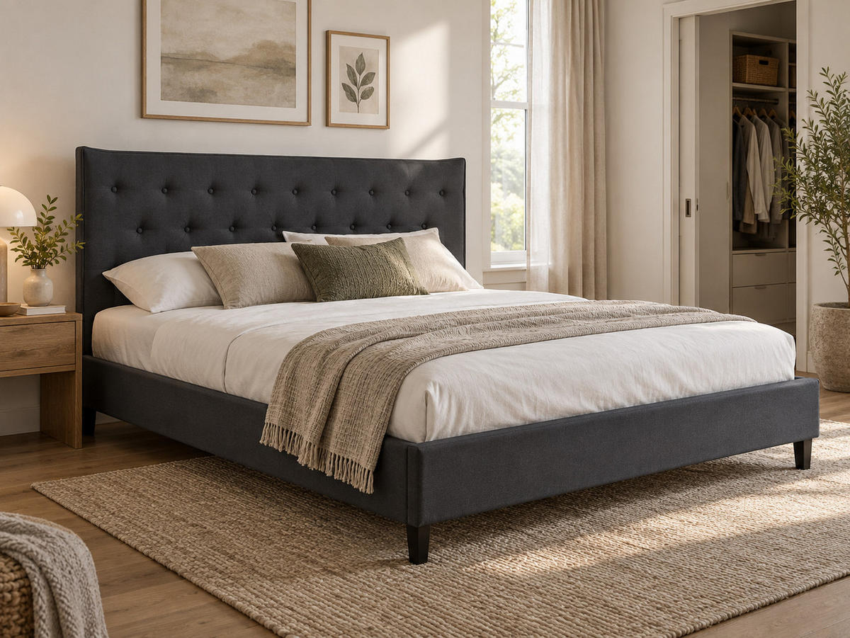 POLSTERBETT mit Lattenrost 180/200 cm Grau Saverne - Dunkelgrau, Textil (180/200cm) - Beliani