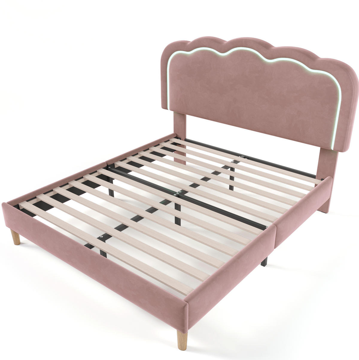 POLSTERBETT mit LED und verstellbarem Kopfteil 140x200 cm Samt Rosa - Pink, Metall (140/200cm) - Beauniv