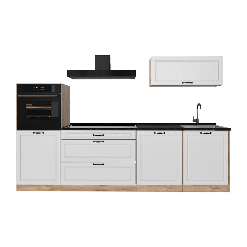 KUCHYNKA R-Line, Biely vidiecky dom/Dub Goldkraft, 280 cm bez pracovnej dosky - biela/farba duba, kompozitné drevo (280/143/46cm) - Vicco
