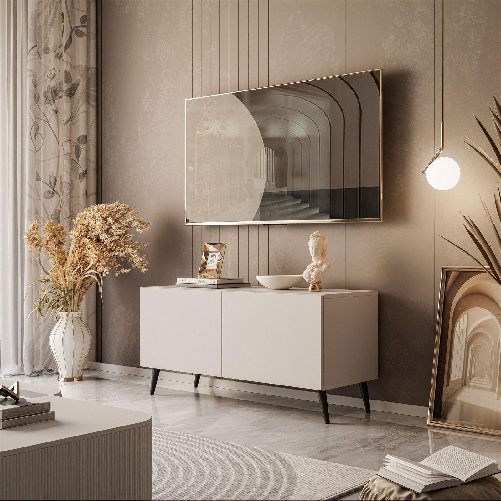 TV-LOWBOARD COLGANTE 100 cm Kaschmir auf Schwarz Beinen - Kaschmir/Schwarz, Holzwerkstoff/Metall (100/49/40cm) - Lookway