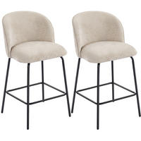 BARHOCKER 2er Set Barstuhl mit Fußstütze, Lehne, Sitzhöhe 68 cm, Beige - Beige/Schwarz, Textil (50/93/55cm) - HOMCOM