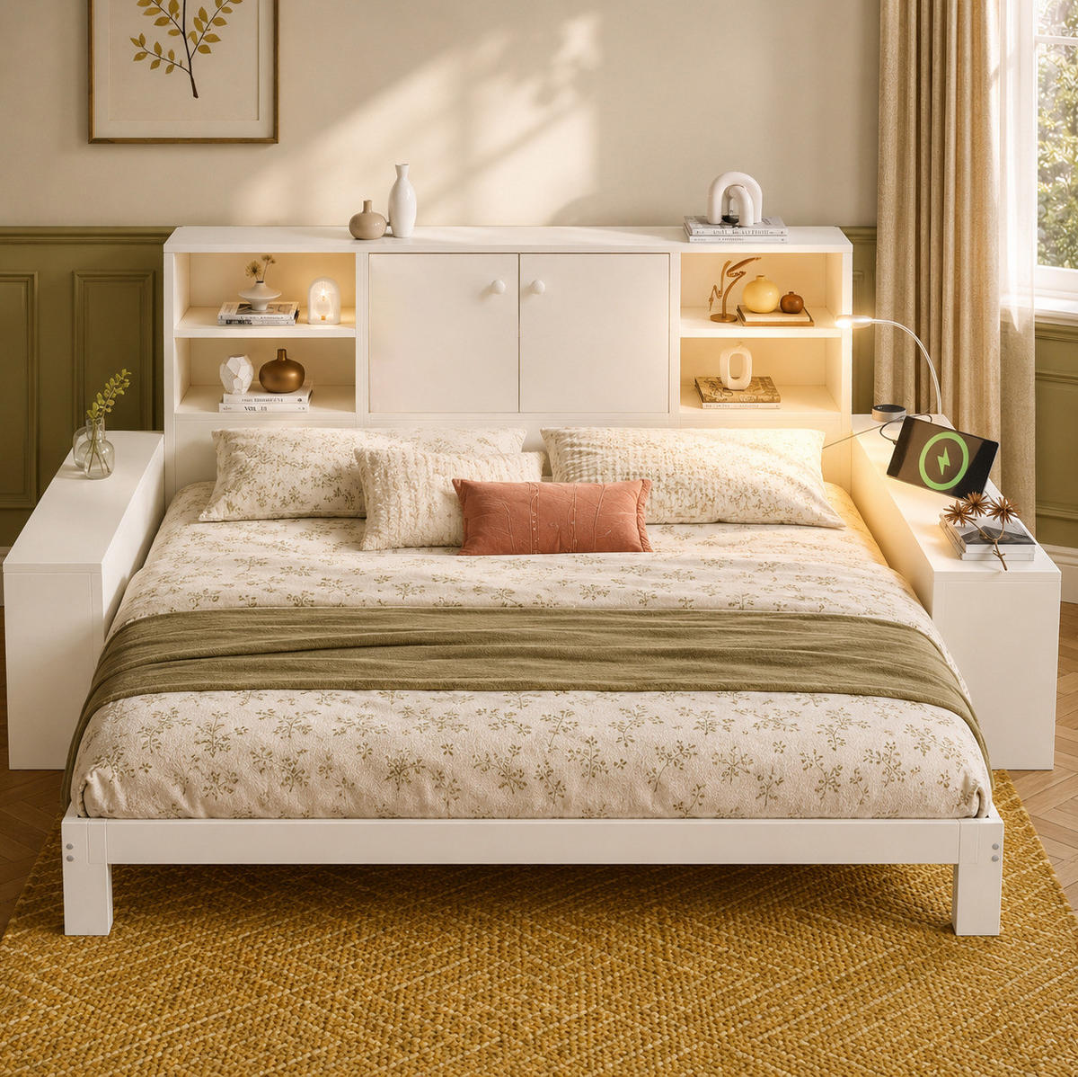 JUGENDBETT Tagesbett 90/200 cm aus MDF und Sperrholz mit Ausziehbett Stauraum und USB-Anschlüssen Weiß - Weiß, Holzwerkstoff (90/200cm) - Modenvie