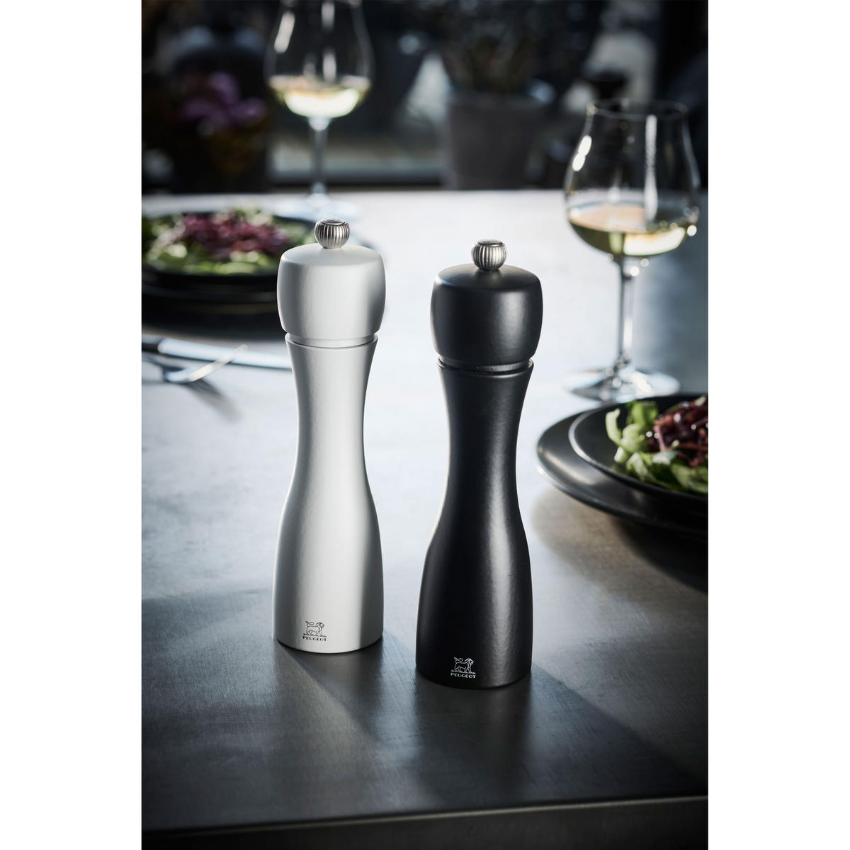 MÜHLENSET Tahiti 20cm Pfeffer- & Salzmühle Buchenholz Schwarz/Weiß Stahlmahlwerk - Schwarz, Holz (10.4/20/5.5cm) - PEUGEOT