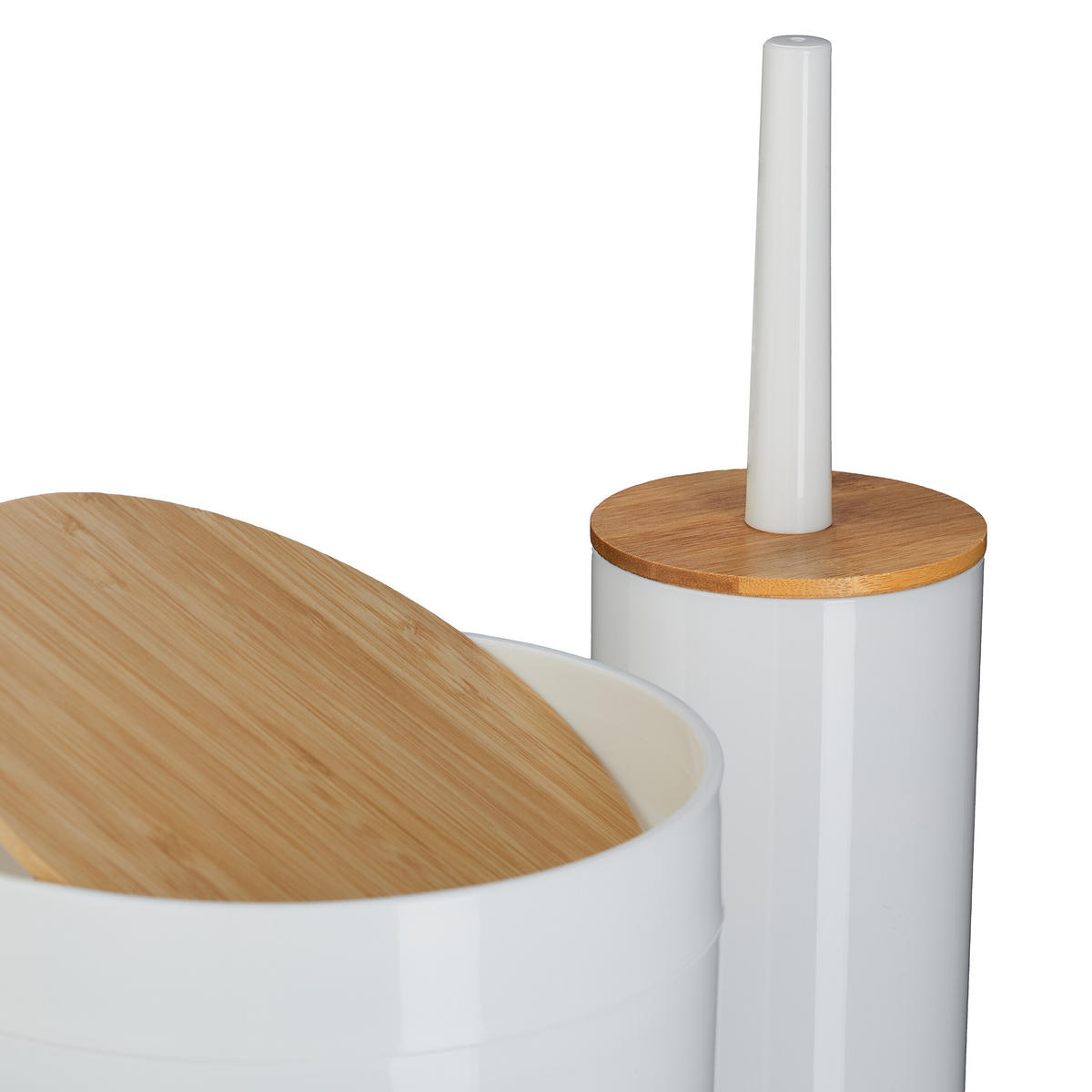 BADEZIMMER-SET 7-tlg. - Weiß, Holz/Kunststoff (18/27/18cm) - Relaxdays