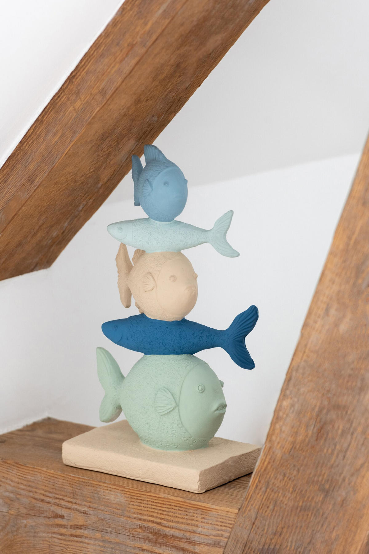 DEKOOBJEKT FISCH AUF FUß - Blau, Glas/Naturmaterialien (10/32.5/18cm) - J-Line