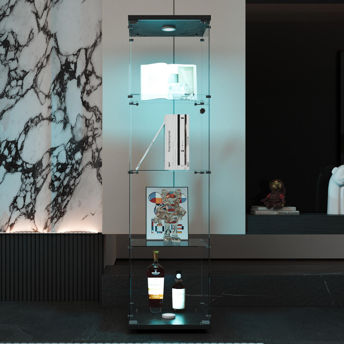 LED Vitrinenschrank Schwarz 45/36/164 cm - Schwarz, Glas (36/164/45cm) - PARAFTA HOME