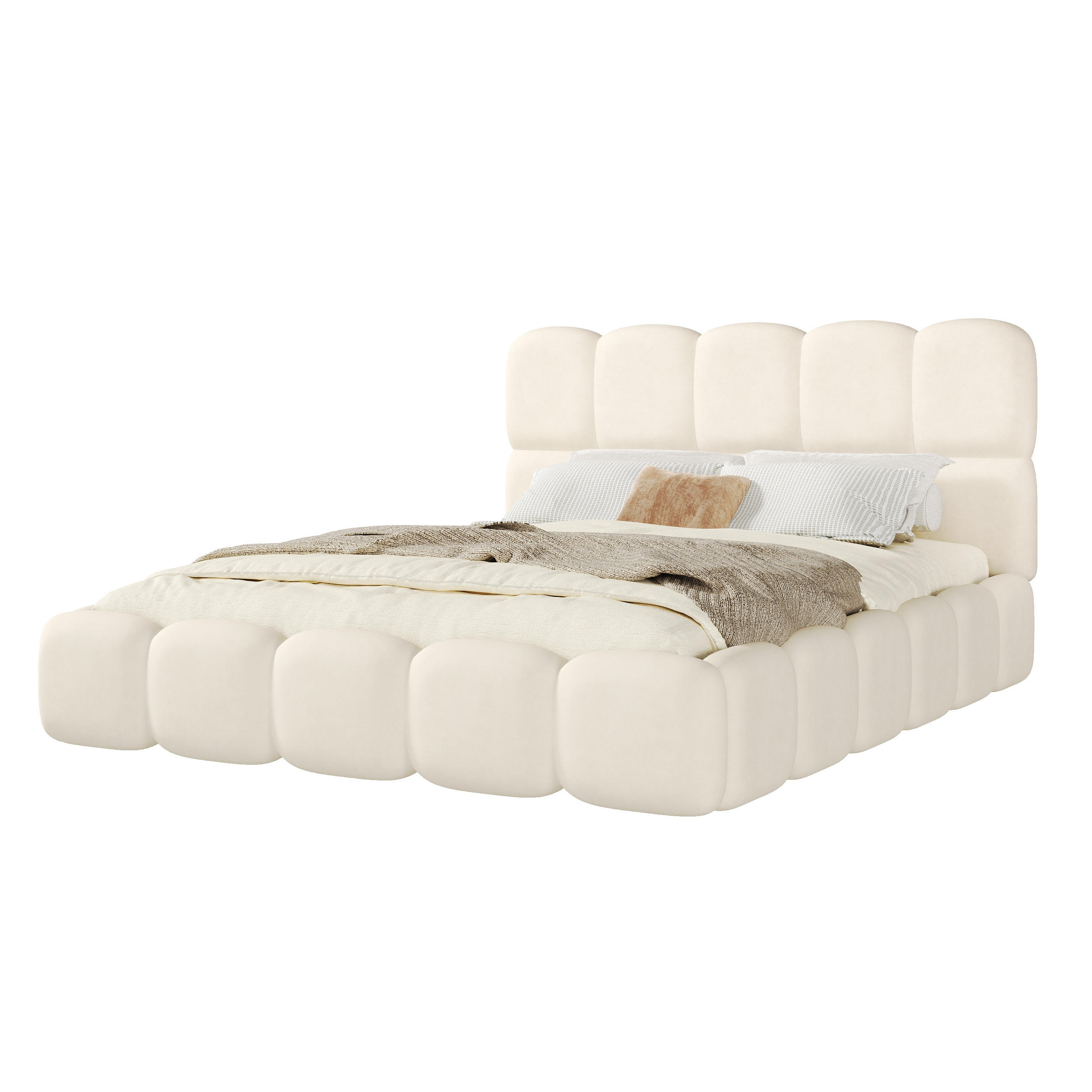 POLSTERBETT Beige Samt 180x200 Lattenrost gepolstertes Kopfteil - Beige, Textil (180/200cm) - FLIEKS