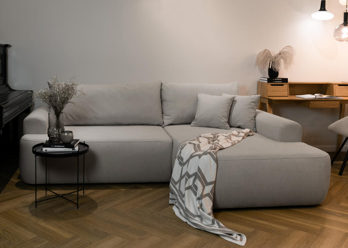 ECKSOFA Ovo Grau Velours - Schwarz/Grau, Kunststoff/Textil (260/165cm) - Selsey