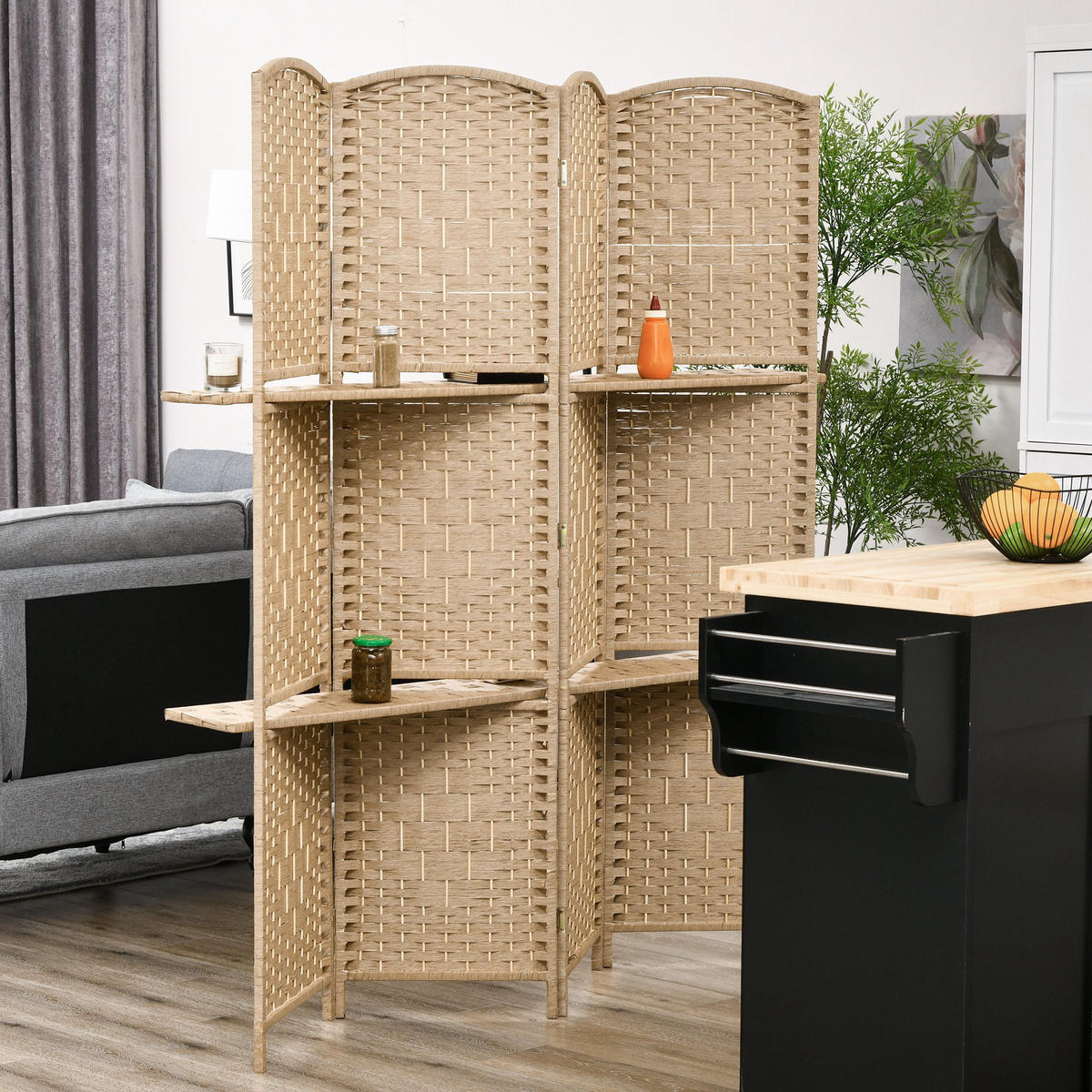 PARAVENT aus Papierfaser in Naturholz-Optik - Naturfarben, Holz/Papier (1.6/170cm) - HOMCOM