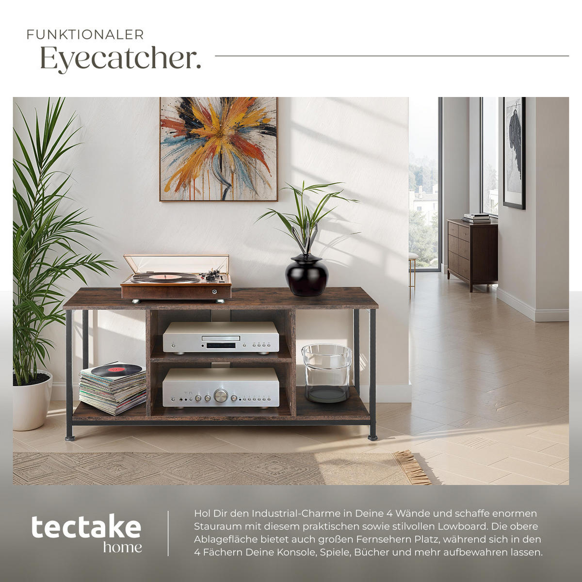 TV-REGAL Austin,110 x 40 x 50,5 cm,Industrial Holz dunkel, rustikal - Rostfarben, Holzwerkstoff (40/50.5/110cm) - tectake