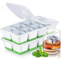 EISWÜRFELFORM 2er-Set Silikon mit Deckel Grün - Grün, Kunststoff (10/6/20cm)
