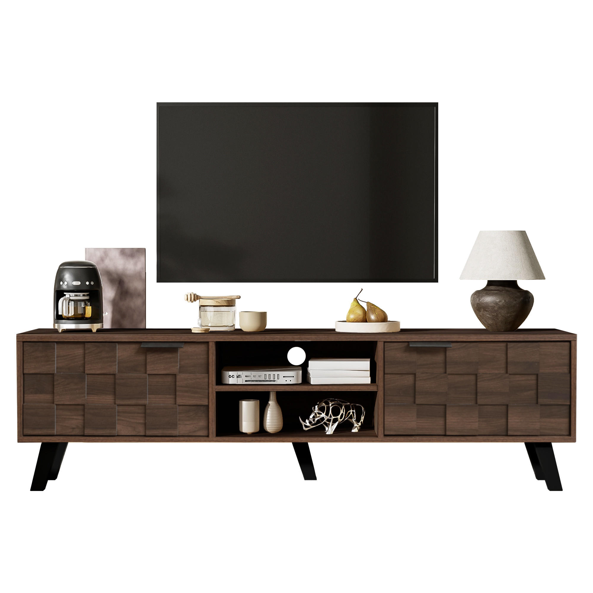 TV-SCHRANK Dunkelholz 160,5/35,5/45 cm Zwei Türen Zwei Offene Fächer - Honigeiche, Karton (35.5/45/160.5cm) - PANGIVO