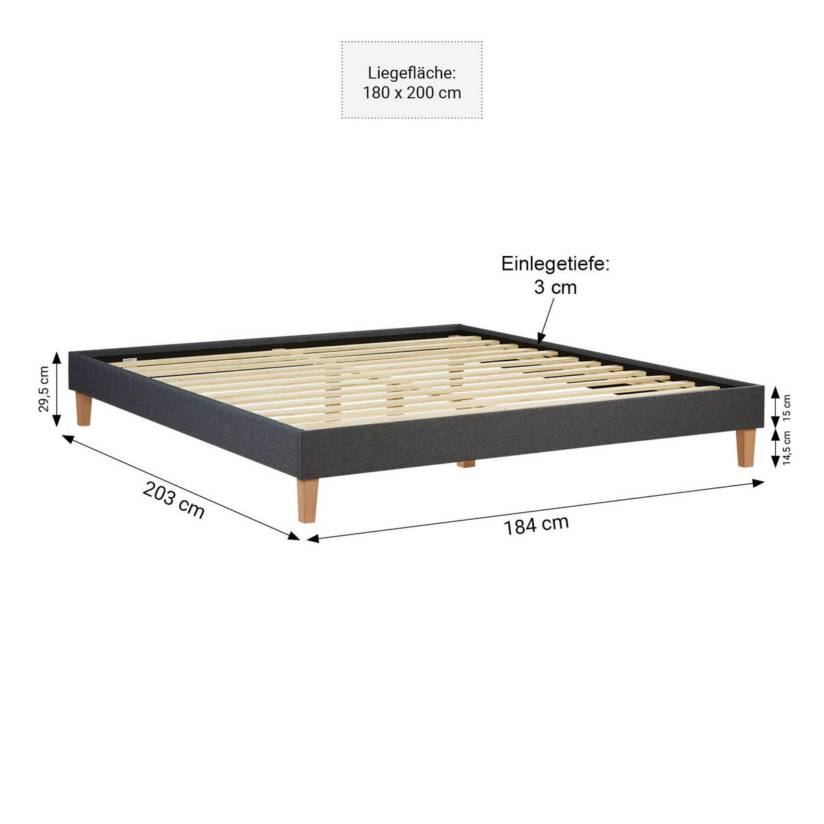 POLSTERBETT mit Lattenrost 180/200 cm in Grau - Grau, Textil (180/200cm) - Homestyle4u