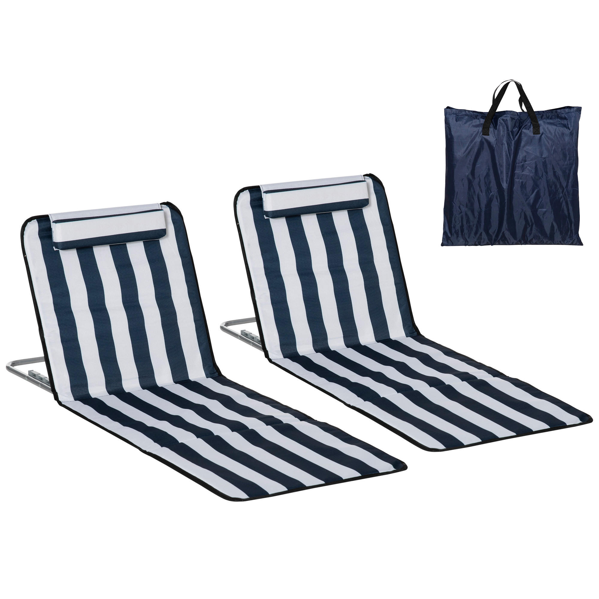 SONNENLIEGE 2er-Set Isomatten，Weiß und Blau 134 x 48 x 33–43 cm - Weiß, Metall (48/43/134cm) - Vallsero