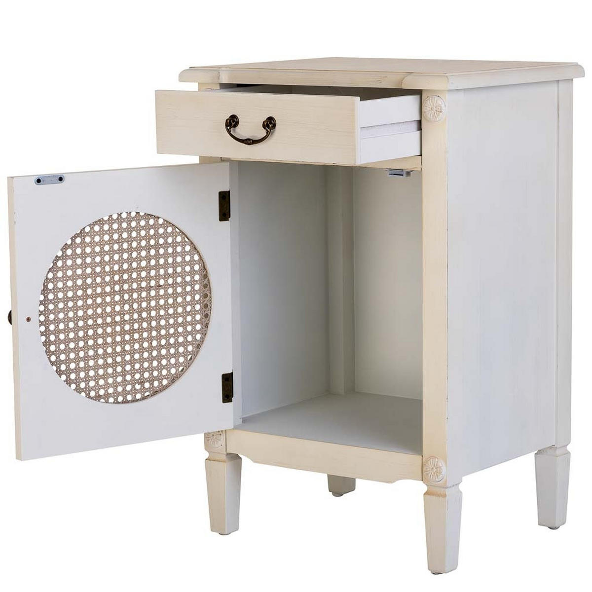 NACHTTISCH aus Holz und Gitter, weiß, 46x36x68cm - Weiß, Holz (46/68/36cm) - Wanderlust