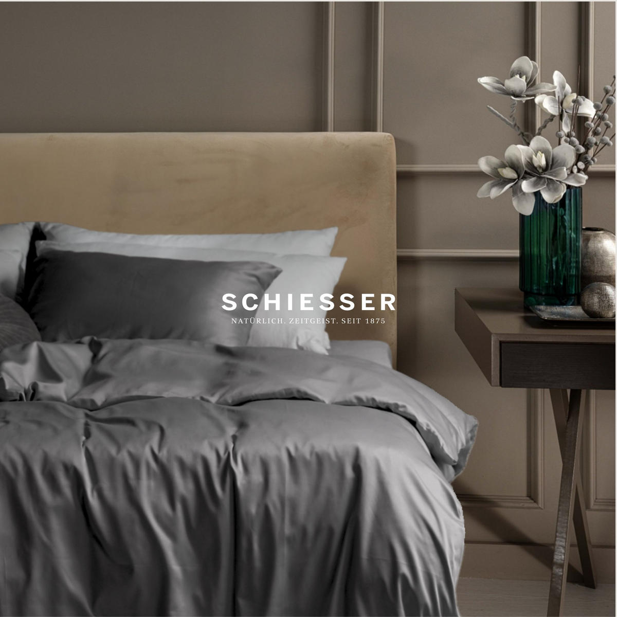 BETTWÄSCHESET Ella - Baumwollsatin - 2-teilig - 155 x 220 cm - Dunkelgrau - Dunkelgrau, Textil (155/220cm) - SCHIESSER