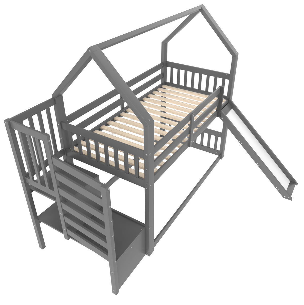 ETAGENBETT mit Stauraumtreppe und Rutsche 90x200 cm Kiefernholz Grau - Grau, Holzwerkstoff (90/200cm) - Beauniv