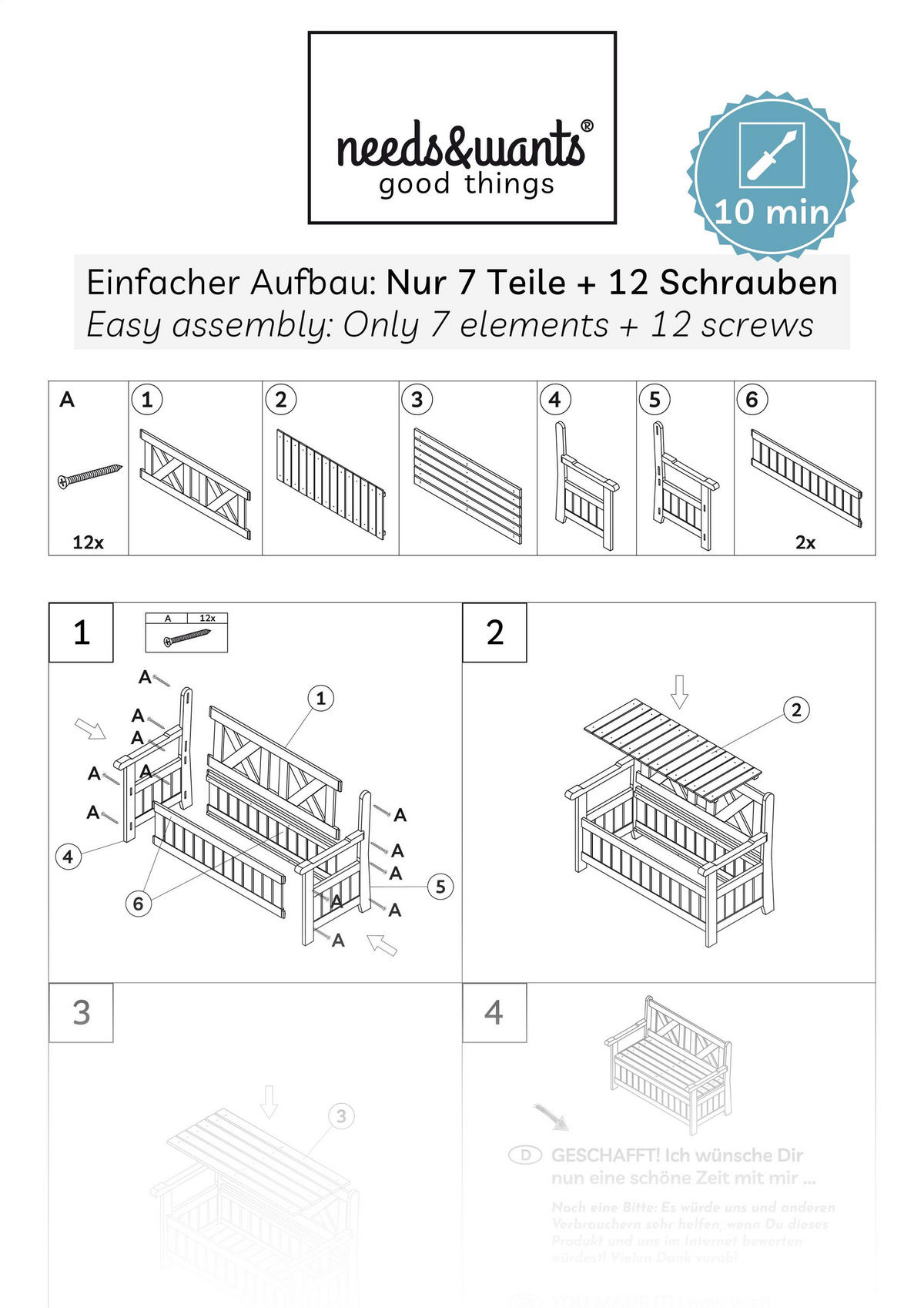 GARTENBANK aus Holz wetterfest mit Stauraum, für Balkon & Garten - Braun, Holz (115/85/58cm) - needs&wants