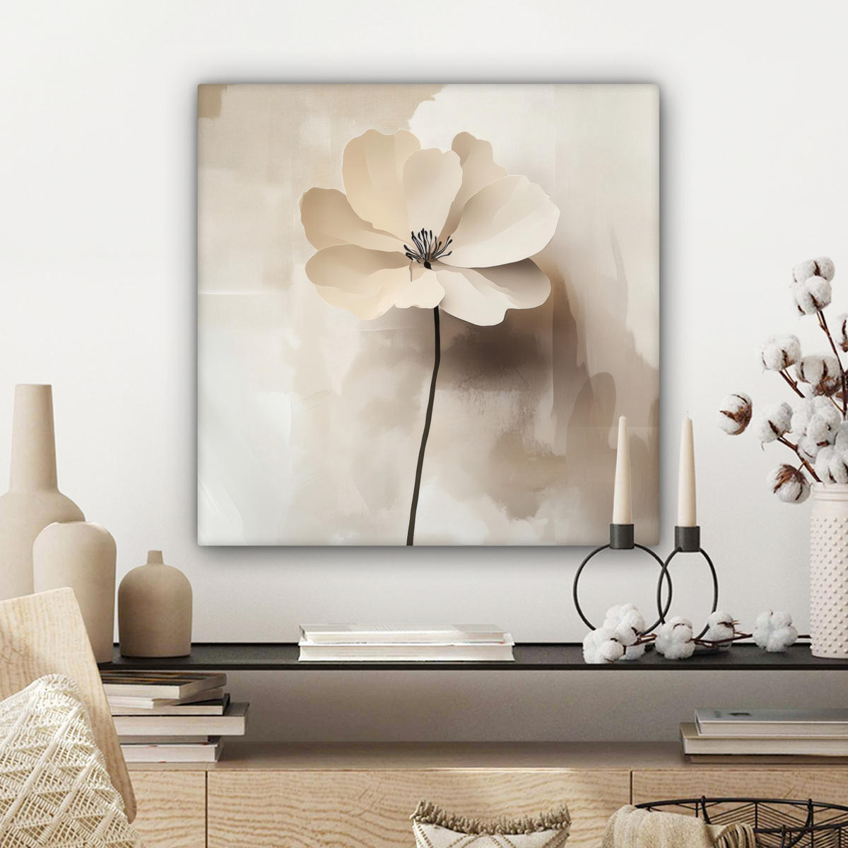 LEINWANDBILD Blume - Beige - Farbe - Schatten 50x50 cm - Creme, Textil (50/50cm) - MuchoWow