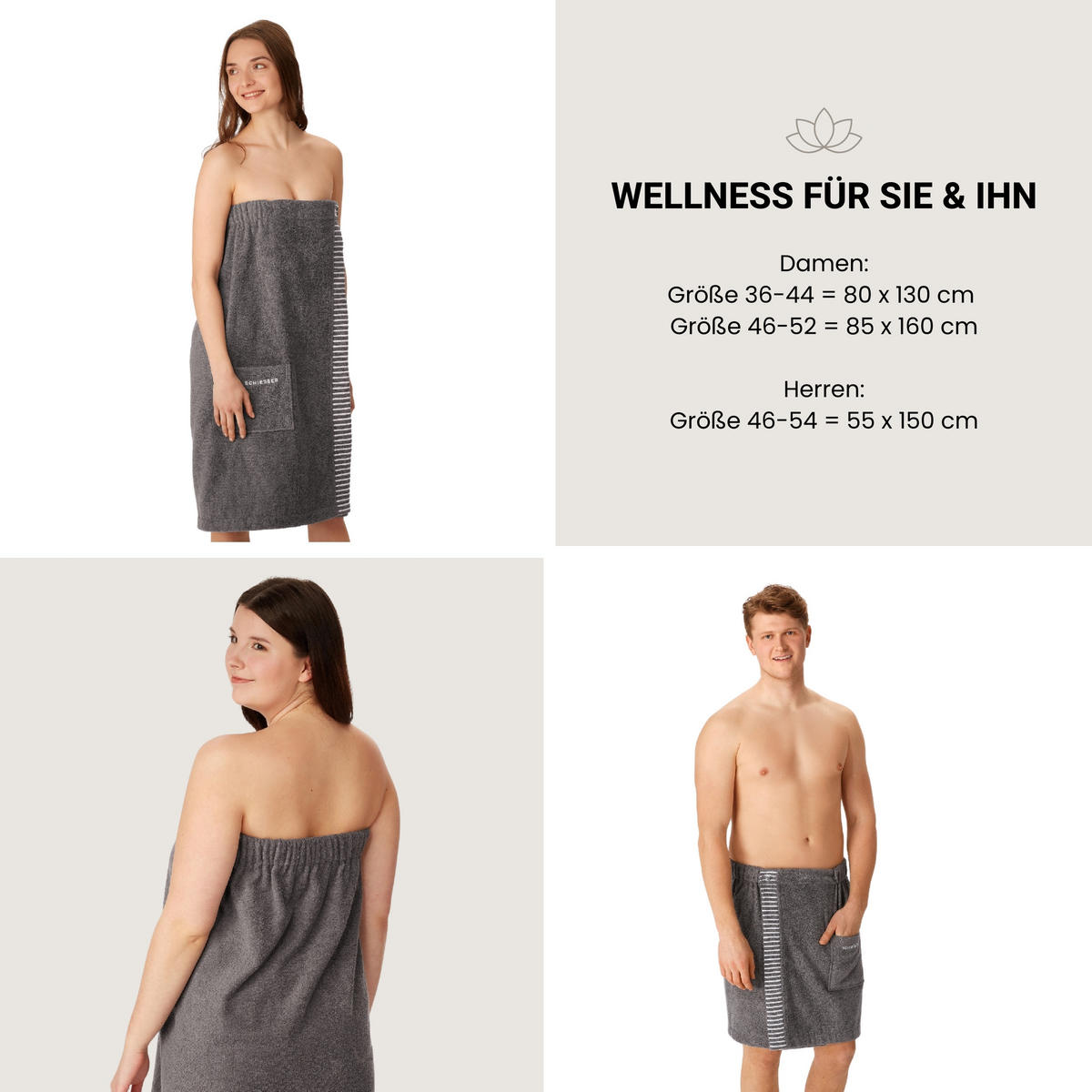 SAUNAKILT Rom Damen - 36-42 - Dunkelgrau - Dunkelgrau, Textil (80/130cm) - SCHIESSER