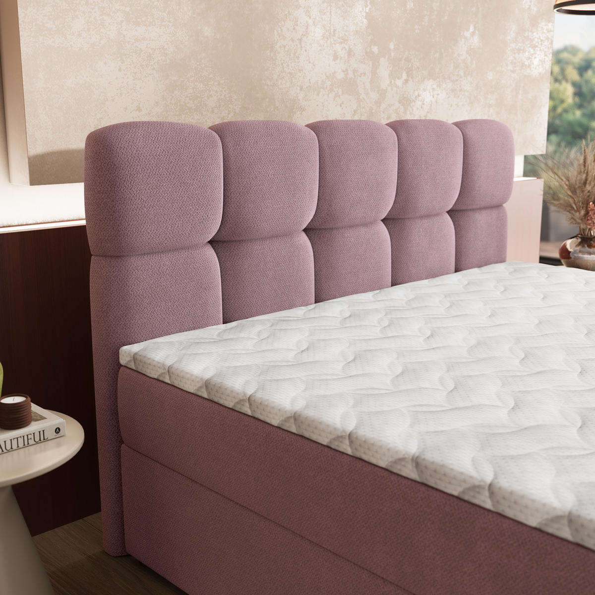 BOXBETT MERU 180x200 cm mit Matratze und Topper - Rosa - Rosa, Holz (180/200cm) - MASSENO