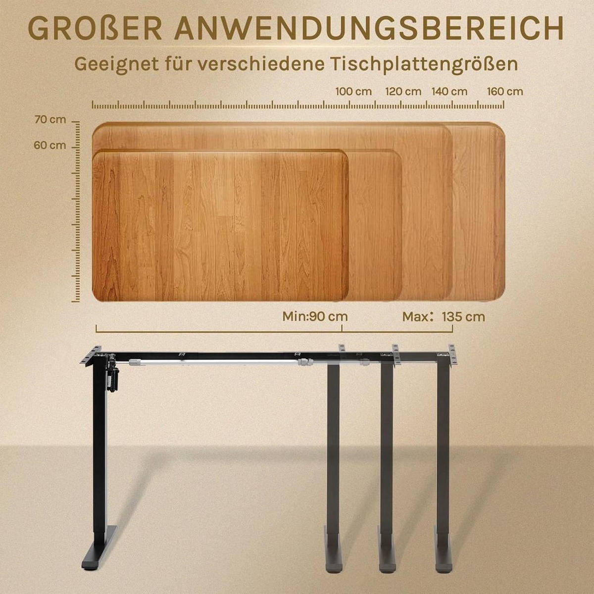TISCHGESTELL elektrisch, verstellbar, Schwarz - Schwarz, Metall (55.5/90/72cm) - Woltu