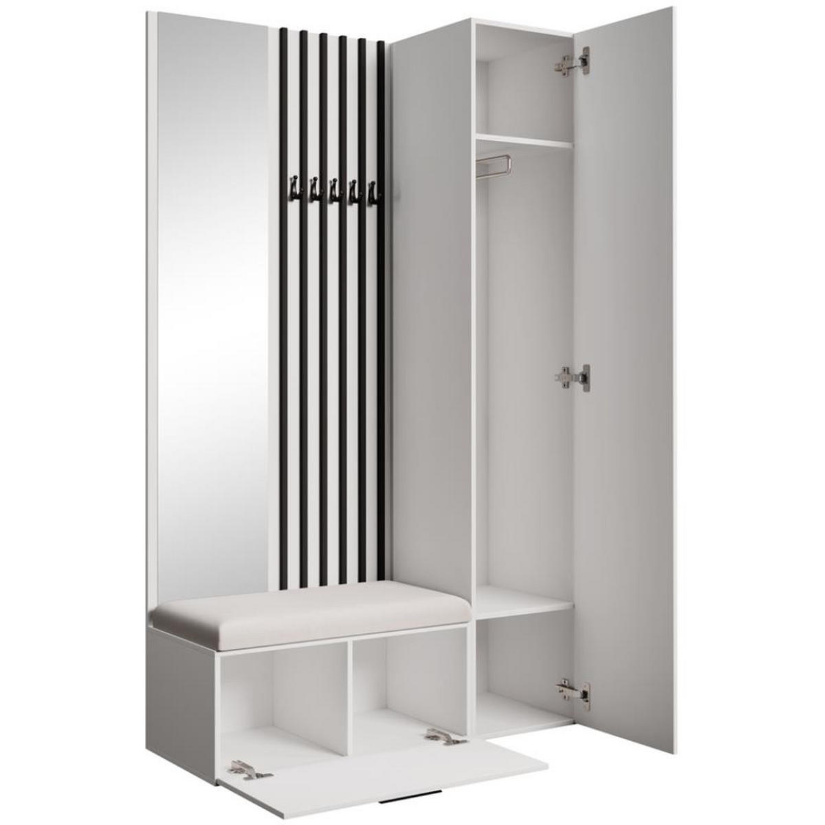 GARDEROBE Margaret II 121/203/43 mit Lamellen und Hochschrank - Schwarz/Weiß, Holzwerkstoff/Kunststoff (121/203/43cm) - Beautysofa