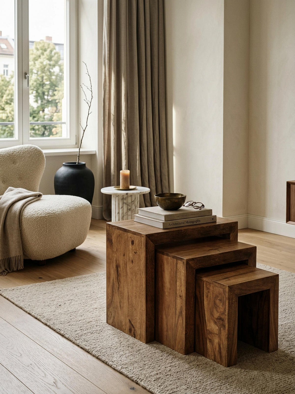 BEISTELLTISCH 3er Set Massivholz Platzsparend Handgefertigt, Braun 50x30x50 cm - Braun, Holz (30/50/50cm) - KADIMA DESIGN