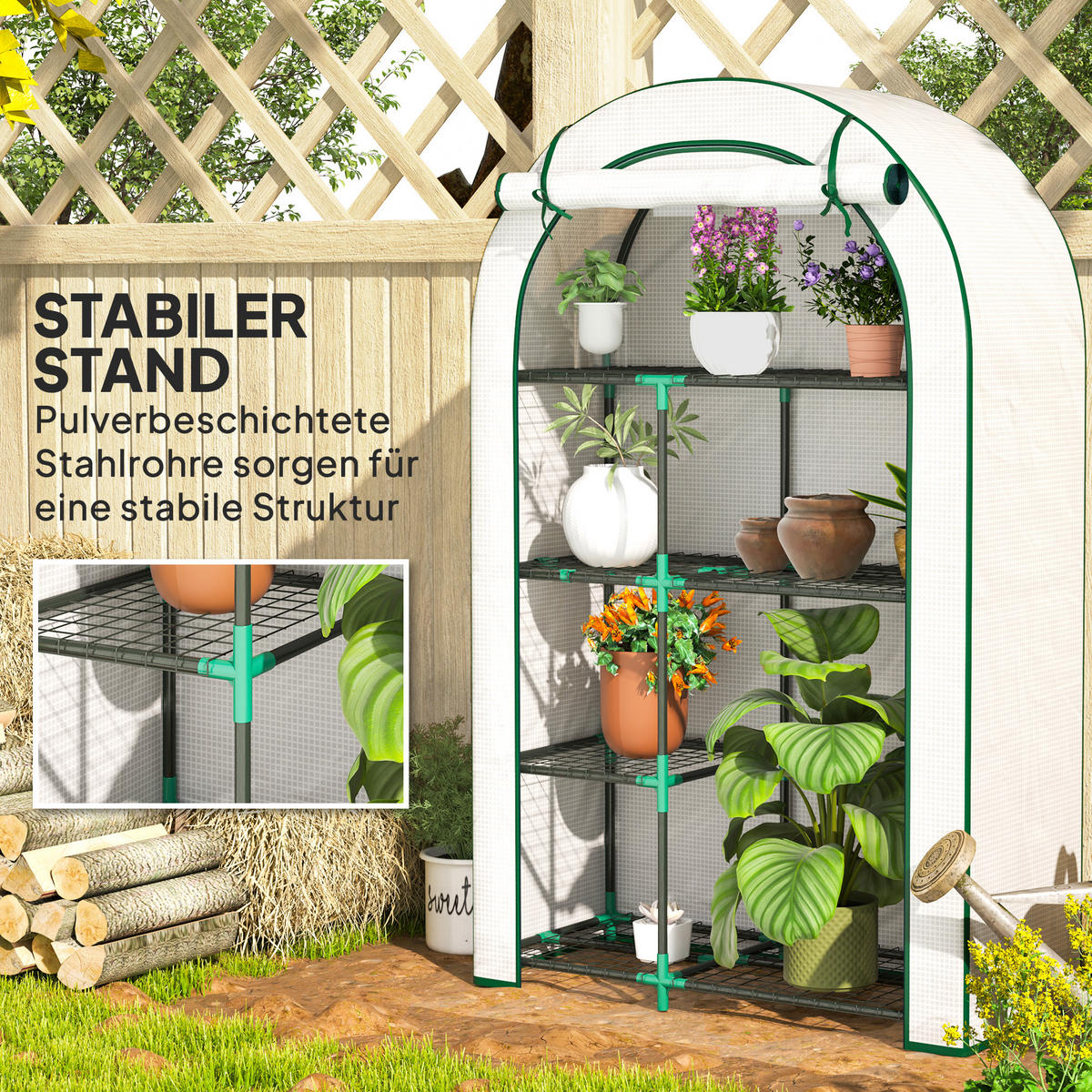 GEWÄCHSHAUS, 100L x 45B x 160H cm - Weiß, Kunststoff/Metall (45/160/100cm) - Outsunny