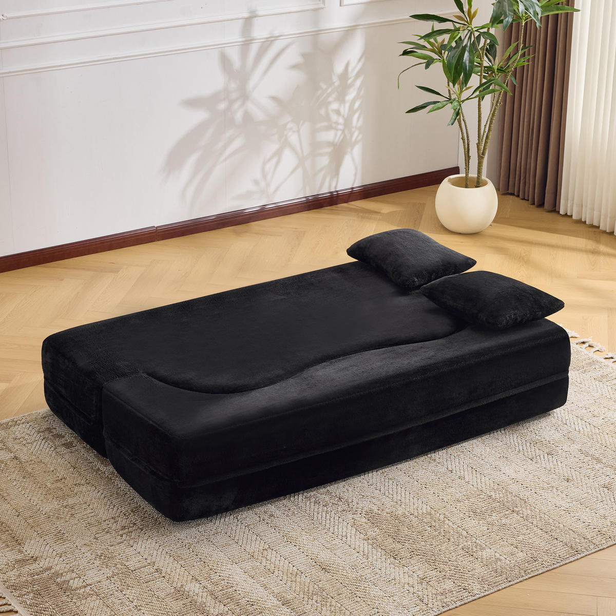 2-SITZER SCHLAFSOFA Mikrofaser Schwarz mit Klappfunktion und 2 Kissen - Schwarz, Textil (180/70/110cm) - WISHDOR