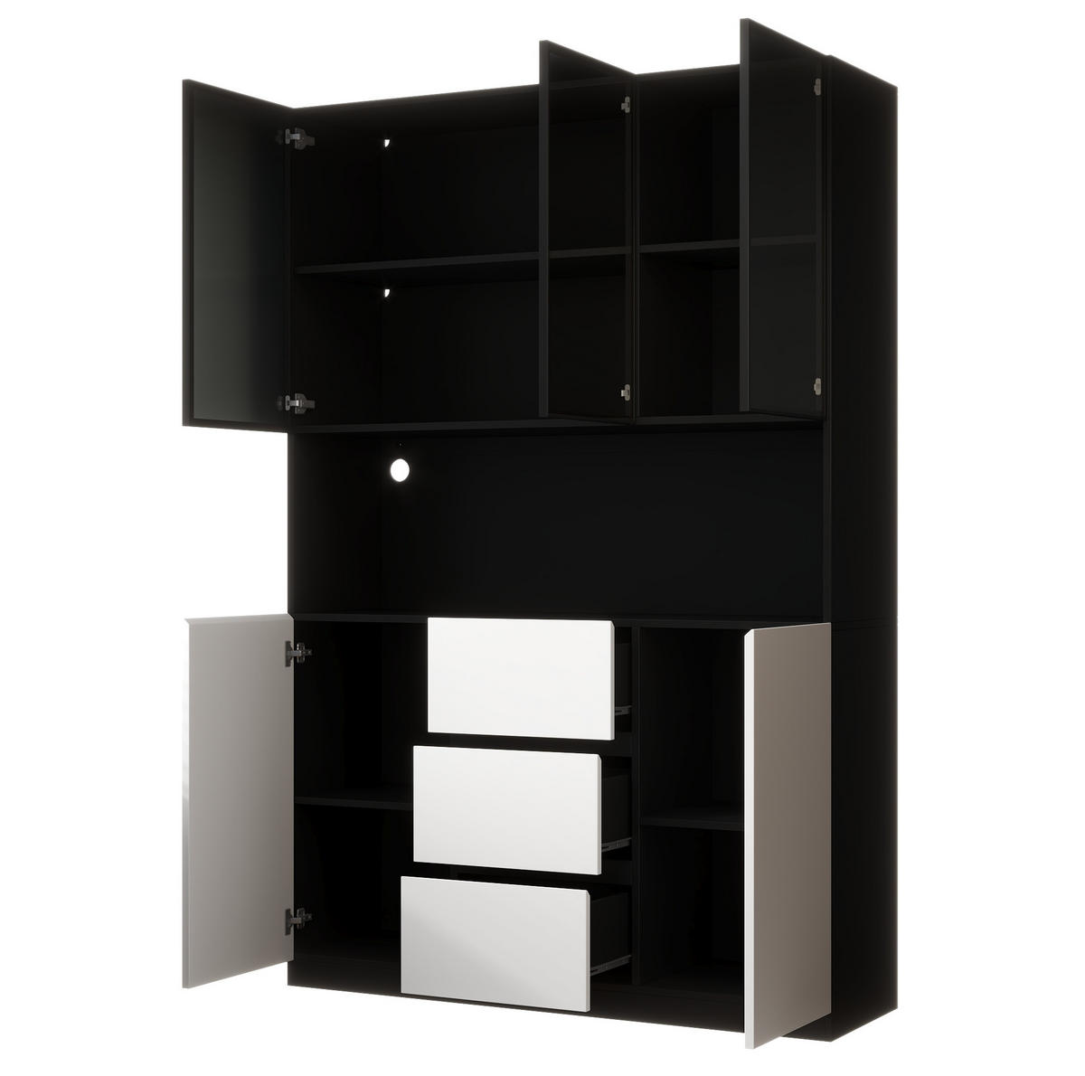 VITRINE aus MDF 120x40x200cm in Schwarz mit LED-Beleuchtung - Schwarz, Holzwerkstoff (120/200/40cm) - Modfu