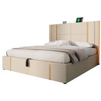 POLSTERBETT mit LED-Beleuchtung 180/200 cm mit Bettkasten und USB-C - Beige, Textil (180/200cm) - BEAOK