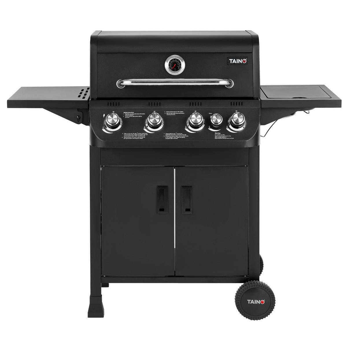 GASGRILL Brando 4+1 4 Brenner mit Seitenkocher - Schwarz, Metall (124.5/109/52cm) - TAINO